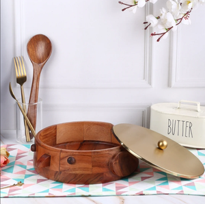 Caja Chapati Vintage de madera hecha a mano para cocina, cazuela de olla caliente para servidor Roti, vajilla, estuche para servir Roti Dabba con tapa - Product Image 2