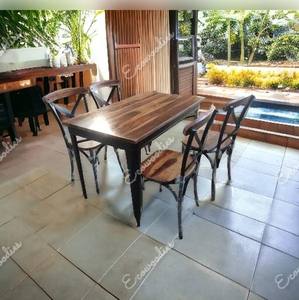 Table à manger rectangulaire en bois 4 places Ensemble de table à manger marron noir Design élégant et moderne pour salles à manger élégantes - Product Image 5