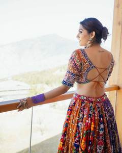 Haute vente Bollywood Designer lourd mousseline coton Lehenga Choli Dupatta ensemble miroir impression numérique pour les fêtes indien pakistanais - Product Image 3