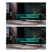 Sofá Seccional Chesterfield de Cuero Moderno Berfa en Oferta, Respaldo Acolchado, Brazos Enrollados, Modular, para Sala de Estar, Acabado Metálico