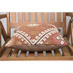 Brown Wool Kilim Patchwork <b>Pillow</b> 14x14 Inch Rustic Accent <b>Pillow</b> Woven <b>Silk</b> Vintage Floral Print Portable Bedding for Living - Product Image 5