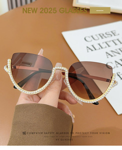 XY3749 <strong>Fashion</strong> Half Frame Women Sun <strong>Glasses</strong> 2025 New <strong>Design</strong> <strong>Party</strong> Sunglasses With Rhinestone - Product Image 3