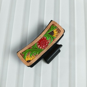 Pinza de Pelo Colorida con Diseño Floral, Accesorio de Moda para Mujer, Pinza de Cuero Genuino de Alta Calidad Hecha a Mano - Product Image 2