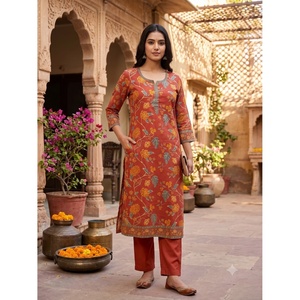 Kurta Tradicional de Algodón Bordado para Mujer, Diseño Indio de Rama, para Uso Casual Étnico, Secado Rápido, Premium, para Verano - Product Image 1