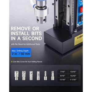Taladro Magnético Eléctrico de 1550W con 6 Brocas de 2 Pulgadas de Diámetro Fuerza Magnética de 3125 Lbf/13900N, Velocidad de 650 RPM - Product Image 2