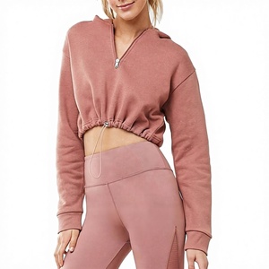 Hoodie court pour femme, style streetwear, 465 GSM, en molleton de coton et polyester, chaud et épais pour l'hiver, mode décontractée, personnalisable OEM - Product Image 1