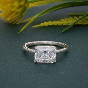 Moda 2Ct IGI certificado VVS laboratorio cultivado diamante chapado en oro 925 Plata East West radiante anillo de compromiso joyería mujeres regalos - Product Image 3