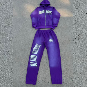 Survêtement à capuche pour homme, qualité supérieure, hiver, broderie, effet délavé, tendance, tissu respirant, fermeture éclair avec effet usé - Product Image 6