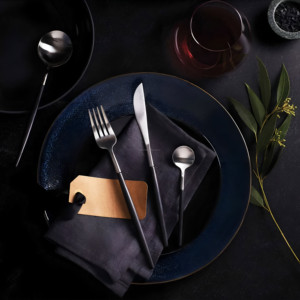 Luxe tactile métal noir poignée 4 pièces ensemble de couverts mariage hôtel restaurant au prix de gros - Product Image 3