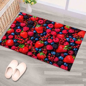 Tapis imprimé fruits de la forêt - Framboise, Cuisine, Moderne, Cadeau, Décoratif, Populaire, Coloré, Rouge, Tapis doux non tissé - Product Image 5