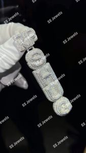 8.64 VVS1 Moissanite Bustdown Vertical <b>Letter</b> Personalized Rhodium Plated 925 <b>Silver</b> Iced Hip Hop Pendant Claw Setting <b>Necklace</b> - Product Image 5