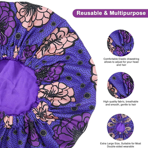 Bonnets en satin pour le sommeil de luxe et de qualité de couleur personnalisée Double couche Meilleurs bonnets de créateur pour femmes Impression personnalisée - Product Image 4