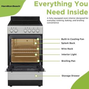 Cuisinière et four électriques de 20 po avec plaque de cuisson vitrocéramique – Acier inoxydable, boutons robustes - Product Image 3