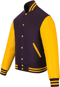 Tendance Design Vente Chaude De Haute Qualité Logo Personnalisé Impression Hommes Manches En Cuir Col Montant Hommes Confortable Varsity Veste - Product Image 2