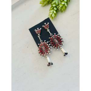 Lana Waatsa 18K Gold Diamond & Red Coral Drop <b>Earrings</b> with Sterling Silver Cluster Blossom <b>Post</b> Dangle for Weddings - Product Image 4