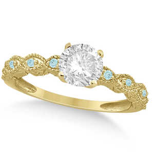 Conjunto nupcial vintage de oro amarillo de 14k con diamante y aguamarina de 1.70ct para bodas, fiestas, aniversarios, compromisos religiosos, regalo - Product Image 1