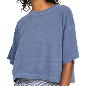 T-shirt court et ample pour femme, écologique, 100% coton/polyester, séchage rapide, vêtements de sport athlétiques, col rond, épaules tombantes - Product Image 4