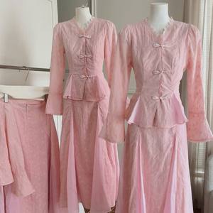 OEM ODM Pink Vintage Lace Blouse and <b>Long</b> <b>Skirt</b> Wholesale Set for Women - Product Image 2