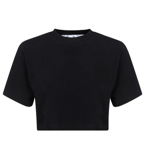 Camisetas cortas para mujer 2024 Casual de buena calidad de tela de verano cuello redondo negro teñido crop top camisetas - Product Image 5