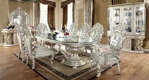 Luxury Design Exquisite Carving Teak Wood Dining Table Set Premium White Dining Room Furniture 6-Seater Dining Room Suite For UK - Product Image 3
