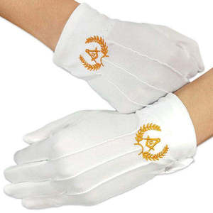 Freemason ถุงมือผ้าฝ้าย100% สีขาวลายสี่เหลี่ยมปักโลโก้ได้ตามต้องการ - Product Image 1