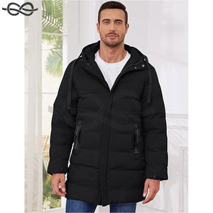 Veste matelassée d'hiver pour homme Manteau long zippé à capuche Veste matelassée chaude avec poches pour la protection contre le froid - Product Image 6