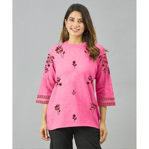 KN SILVAKIYA VOL II Haut décontracté à imprimé floral vintage en lin, mousseline et polyester tricoté, taille XL, avec logo décoratif, idéal pour les fêtes - Product Image 4