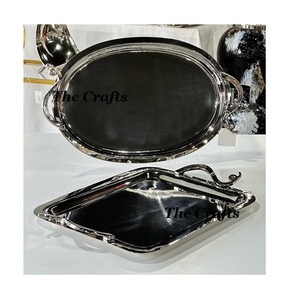 ชุดถาดเสิร์ฟสแตนเลส 2 ใบ รูปทรงต่างกัน ดีไซน์สวยงาม ถาดอาหาร ถาดเสิร์ฟอาหาร - Product Image 1