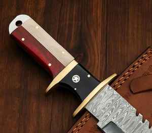 Couteau de chasse à lame fixe en acier Damas fait à la main, couteaux à lame fixe pour la brousse avec étui en cuir fin, couteaux en acier personnalisés - Product Image 6