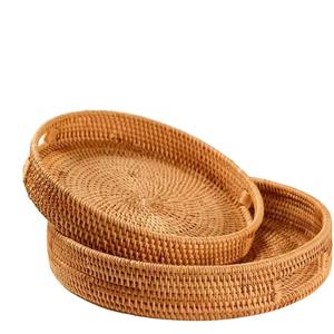 Bandeja tejida redonda de ratán con asas, venta al por mayor, DHT, artesanía, ratán - Product Image 1