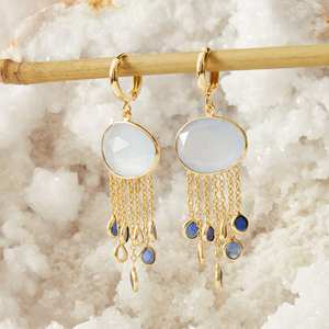 Customized <b>Solid</b> 925 Sterling <b>Silver</b> Women's Drop <b>Earrings</b> With Aquamarine Natural Gemstone & Pearl Gold Plated Fashion <b>Earrings</b> - Product Image 1