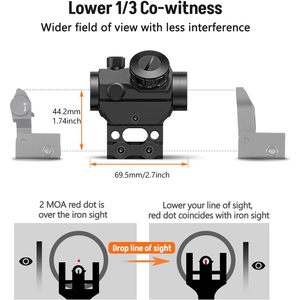 Lunette de visée reflex MidTen 2MOA Red Dot Sight 1x25mm avec monture surélevée de 1 pouce pour utilisation en extérieur - Product Image 3