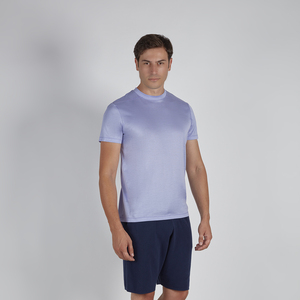 Camiseta Lisa Informal Lila de Jersey Sólido de Alta Calidad para Hombre, con Mangas Cortas y Cuello Redondo, 100% Algodón Teñido, Estilo Italiano - Product Image 2