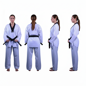 Traje de Taekwondo Dobok Profesional Personalizado 2026, Ligero, Transpirable y Cómodo, de Poliéster Blanco y Negro con Cuello en V, para Artes Marciales - Product Image 5