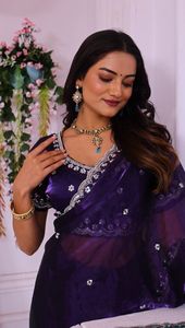 Sari indio elegante inspirado en Bollywood diseñador Sari para un aspecto étnico elegante tela de seda suave bodas fiesta WearTrendy - Product Image 6