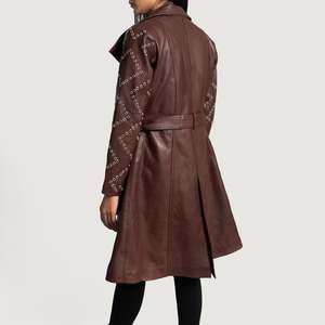 Gabardina Larga de Otoño para Mujer, Color Granate, Doble Botonadura, Forro de Algodón y Piel de Oveja, Impermeable, Cuello de Solapa, Elegante - Product Image 6