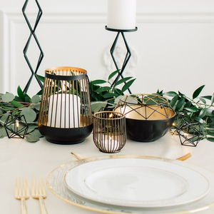 Soporte de luz de té de hierro sólido redondo grande con acabado negro y dorado perfecto para bodas elegantes y decoración de interiores - Product Image 3