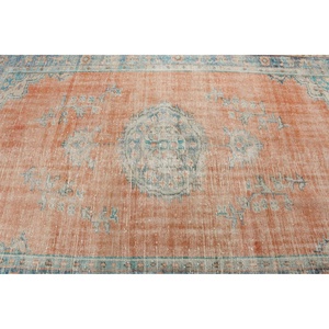 พรมตุรกีโบราณขนาดใหญ่ 5.4x8.5 ฟุต สีส้มน้ำเงินลายจุด - Product Image 5