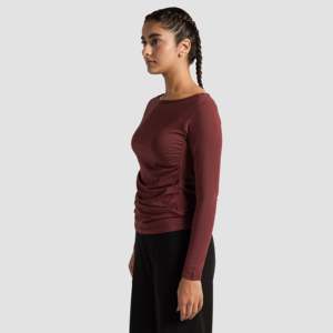 Women'<b>s</b> Side Gather Top in Maroon-Elegant <b>Blouses</b> & Shirts - Product Image 3