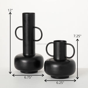 Lot de 2 vases à fleurs en métal noir modernes avec poignées pour table et sol, décoration de maison et de jardin - Product Image 4