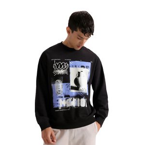 Sudaderas Personalizadas con Cuello Redondo para Hombre, Diseño Gráfico OEM ODM, Sudaderas Casuales Unisex de Felpa Francesa Negra con Cuello Redondo y Estampado, Corte Holgado - Product Image 2