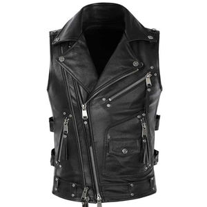 Genuine Leather <b>Women</b> Casual Zip-Front Stud-Black Waterproof Breathable Eco-Friendly Sleeveless <b>Waistcoat</b> Biker Riding Vests - Product Image 1