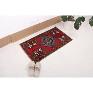 Vintage Rug, 1.8x3.2 ft Small Rug, <b>Red</b> Bordered <b>Wool</b> Turkish Rug - Product Image 2