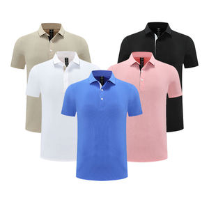 Camiseta de manga corta para hombre de algodón 100% de gama alta para Polo 205g algodón laminado sin costuras cuello de negocios camiseta de grapa larga sólida - Product Image 6