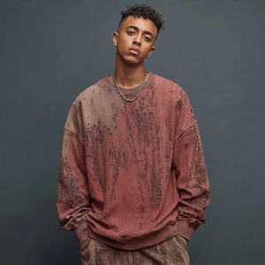 Sweat-shirts surdimensionnés brodés d'hiver pour hommes, style décontracté, épaules tombantes, coupe ample, OEM - Product Image 2