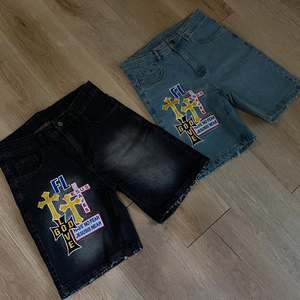 Overol de Mezclilla de Cintura Media para Hombre, 100% Algodón, Transpirable, de Secado Rápido, Ecológico, Ropa de Calle de Verano, Pantalones Cortos de Mezclilla Lavados, Cristal - Product Image 1