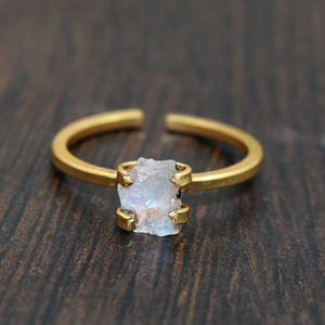 "Raw Moonstone Ring with Blue Flash June Birthstone Jewelry Prong Setting Adjustable Gold Ring Wholesale For India - Product Image 1