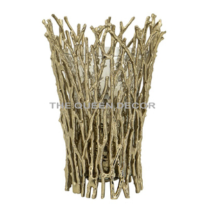 Venta al por mayor de artesanía de metal de cristal de oro de acabado antiguo portavelas de diseño de mesa de casa para la iluminación de Navidad - Product Image 5
