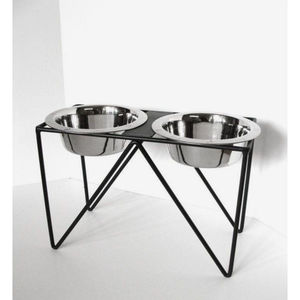 Support de gamelle pour chien en fer en forme d'os, avec deux bols amovibles en acier inoxydable pour nourriture et eau, pour chiens et chats - Product Image 4