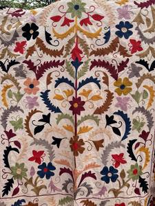 Handmade Suzani <b>Quilt</b> Bedspread – Intricate Embroidered Cotton <b>Quilt</b>, Ethnic Bohemian Bedding, Decorative <b>Throw</b> Blanket - Product Image 2